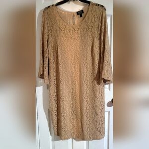 Elegant Lace Midi Dress in Tan
